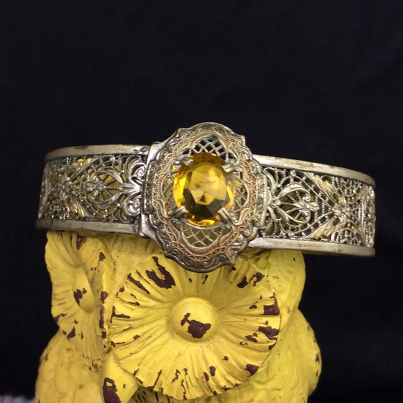 Antique Jewelry - Antique Sterling Bracelet w/gorgeous Citrine Stone